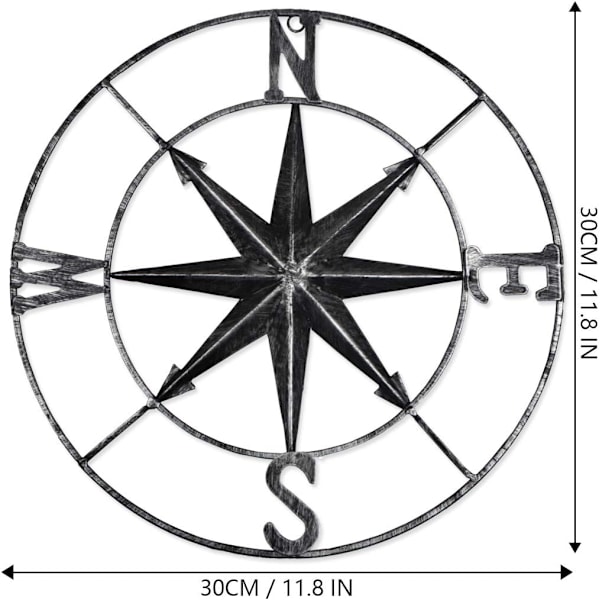 1 stk. Sort Distress Metal Kompas Vægdekoration Navigation Dekoration