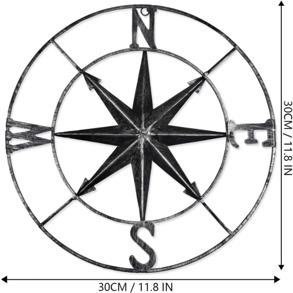 1 stk Svart Distress Metall Kompass Veggdekorasjon Navigasjon Dekor