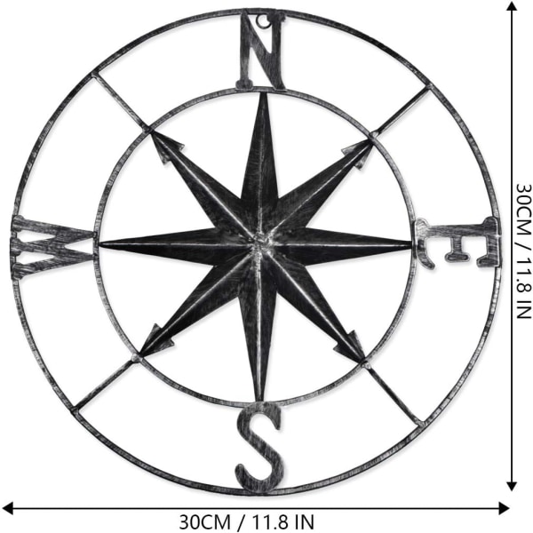 1st Svart Distress Metal Kompass Väggdekoration Navigationsdekor