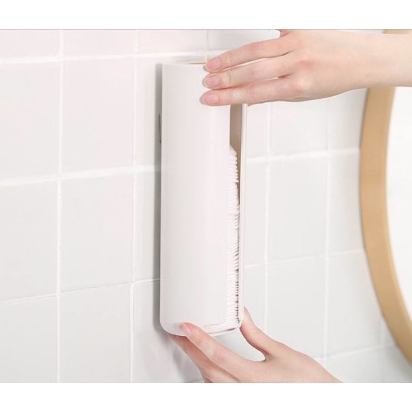 Vit badrumsbehållare i bomull med lock 7,7 cm*6,6 cm*23,8 cm