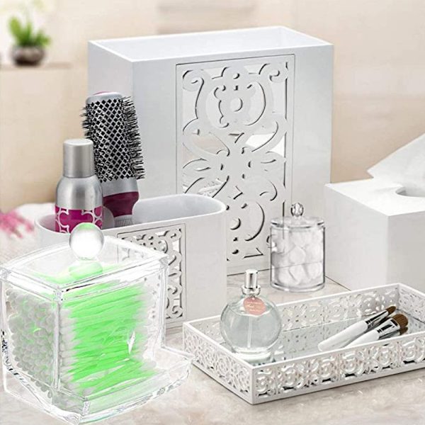 Akryl Kosmetik Vatpind Holder Organizer - Bomuldsbolde