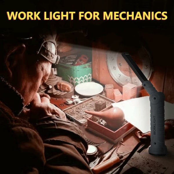 Pocket Lam LED arbeidslys, 2 stk COB LED arbeidslys Lam lommelykt med magnetisk base 5 moduser lys USB camping Lam for garasje, etc