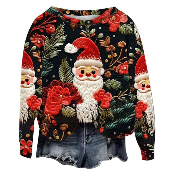 Jule sweatshirt til kvinder med print, lange ærmer, afslappet crewneck pullover, style 8 - størrelse S S