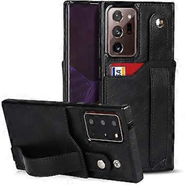 Designet til Samsung Galaxy Note 20 5G Wallet Case med justerbar håndledsrem, støttefod, PU-læder, kreditkortholder, stødsikker, hybrid, robust beskyttelse