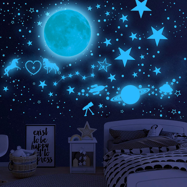 Glow in the Dark Stars för tak, Unicorn Wall Decals Stickers