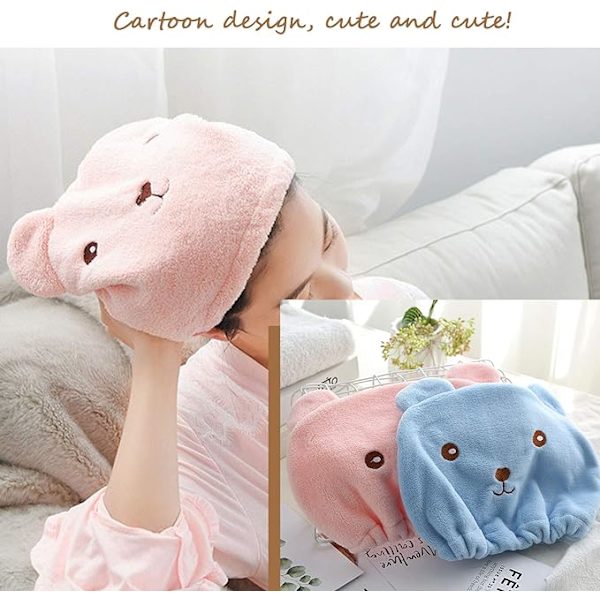 Beige+Bleu)2pcs Chapeau Cheveux Secs Serviette Cheveux Serviette