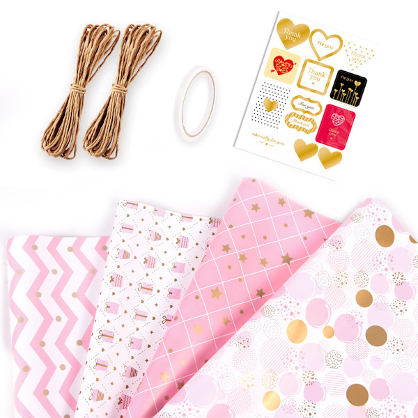 4 rosa presentpapper, presentpapper för födelsedagar, gåvor