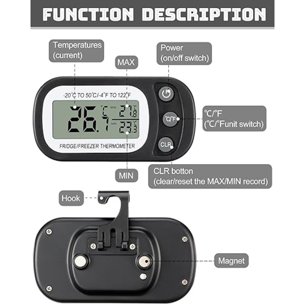 2-pakke digitalt kjøleskapstermometer vanntett romtermometer