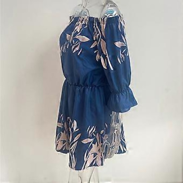 Dame Casual Blomstret Print Off Shoulder Trompetærme Swing Kjole (style6074)