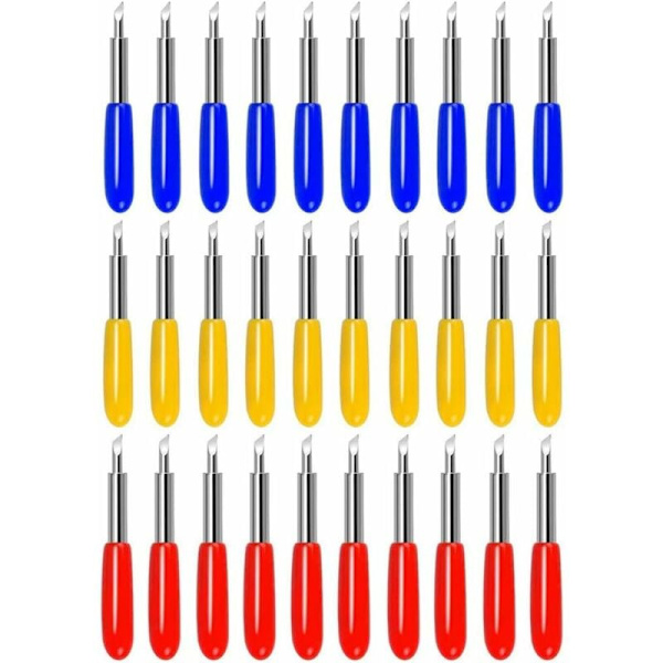 30 st Vinyl Cutter Blades 30/45/60 Grader (10 st av varje färg)