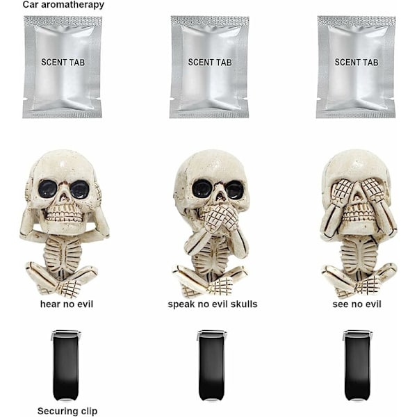 Bilindretning Duftpind Diffuser, 3stk Skull Trio Statue, Aromaterapi Diffuser, til Hjemmeindretning, Bil, Have (3)