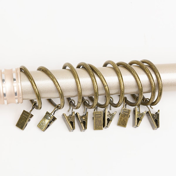 50 st gardinringar med klämmor, 32 mm metallgardinringar med krokar, duschringar med klämmor, gardinstångsringar, antik brons
