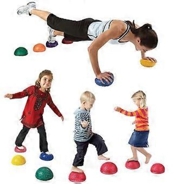 Igelkotts Balanspodds Set med 2 Spikiga Fitnesskupoler för Sport, Fotmassage, Stabilitetsträning, Balansterapi i Flera Färger (Gul+Lila)
