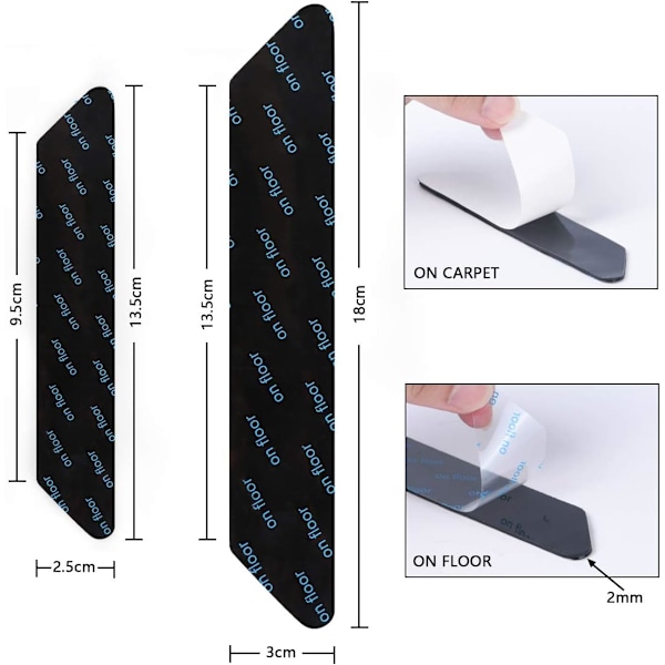 16 anti-slip genanvendelige tæppeclips og vaskbare tæppemåtter med stærk vedhæftning, velegnet til kontorer, køkkener og badeværelser (sort)