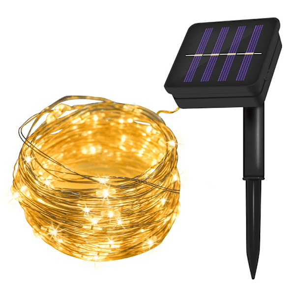 (10m 100 LEDs, varm färg) Solcellsslinga Utomhus, Solenergi