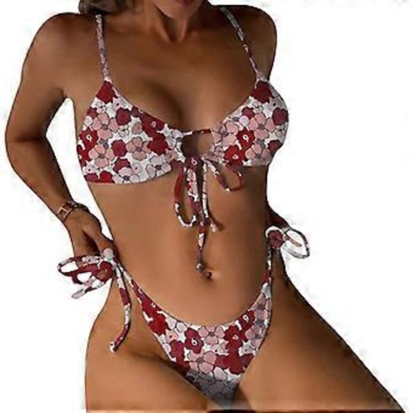 Dame Split Badedragt G-streng Komfortabel 2-delt Stropløs Svømmedragt Wrap Højbenet Strandtøj Halterneck String Bikini Sæt Tryk på hvid M Printing on white M