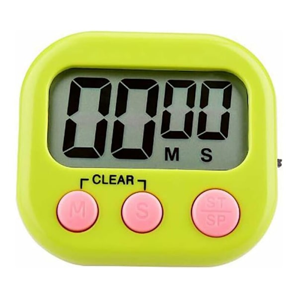 Stopur, Elektronisk digital køkkentimer med magnetisk bagside og stativ-alarm, minut-sekund-tælling op/nedtælling, stort LCD-display, 1 stk. grøn（Batterier ikke inkluderet）