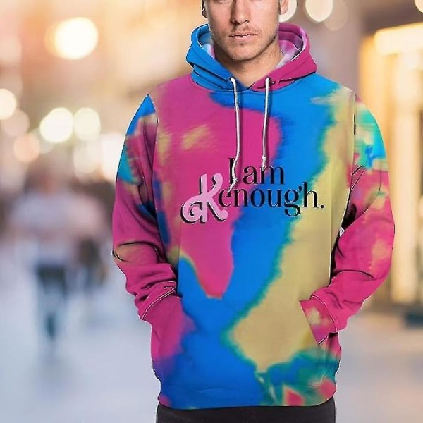 I Am Kenough Hettegenser for Aldult Tie Dye Streetwear Hettegenser I Am Enough Bokstav Trykt Unisex Hettegenser.L.