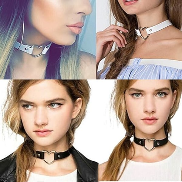 2 st. Hjärtformade Justerbara Läderhalsband i Rosa och Svart