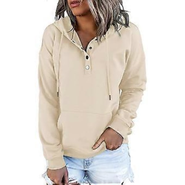 Dam Hoodie med Knappar Fram Långärmad Höst Vinter Tröja Topp SweaterM( style1907)