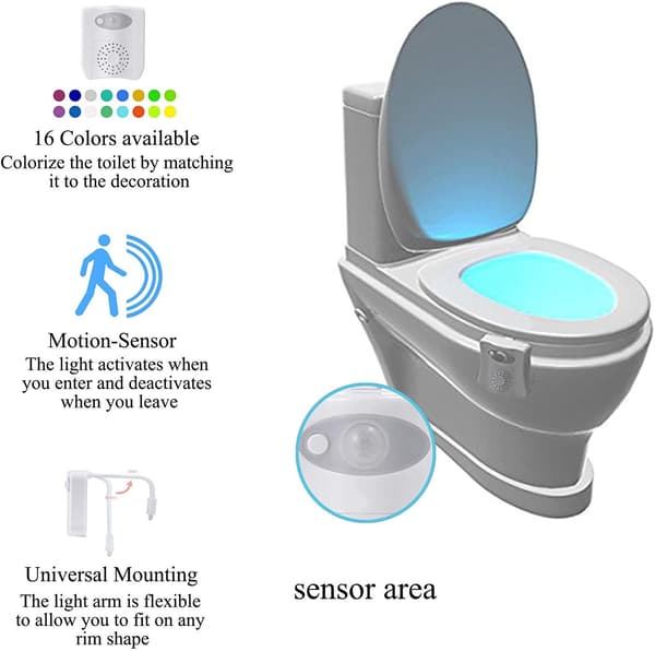 Toiletlys LED Natlys Bevægelsessensorlys 16 Farver