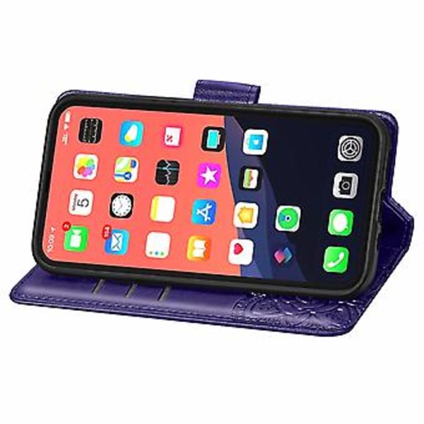 Fjäril Kärlek Blomma Läderfodral För iPhone 13 mini Dark Purple
