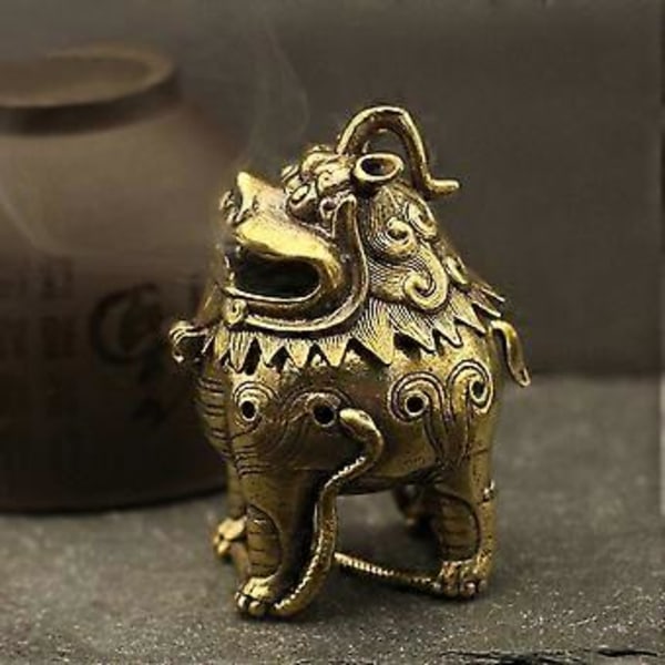 Skrivebordsdekoration Kylin Statue Røgelsesovn Messing Røgelsesbrænder Låg Røgelseskar Brænder Keramik Velstandsstatue Mini Røgelsesbrænder