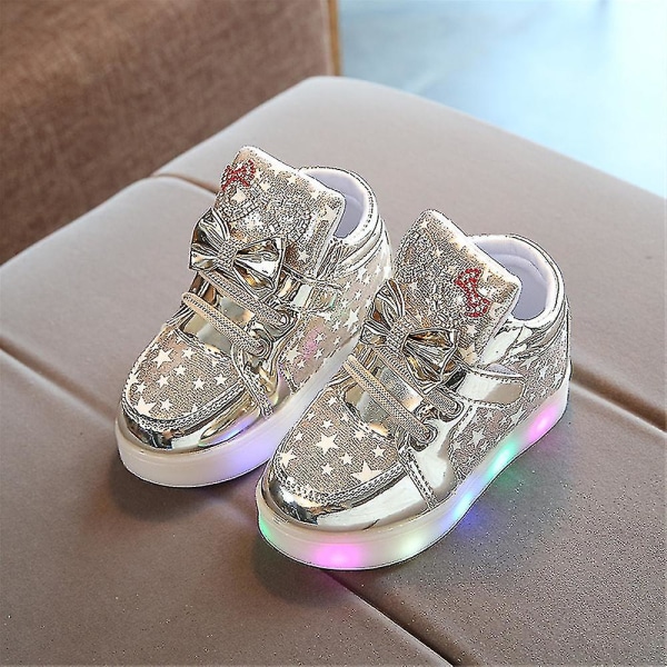 Lysande skor Blinkande andningsbara sneakers Luminous casual skor för barn.27.Guld