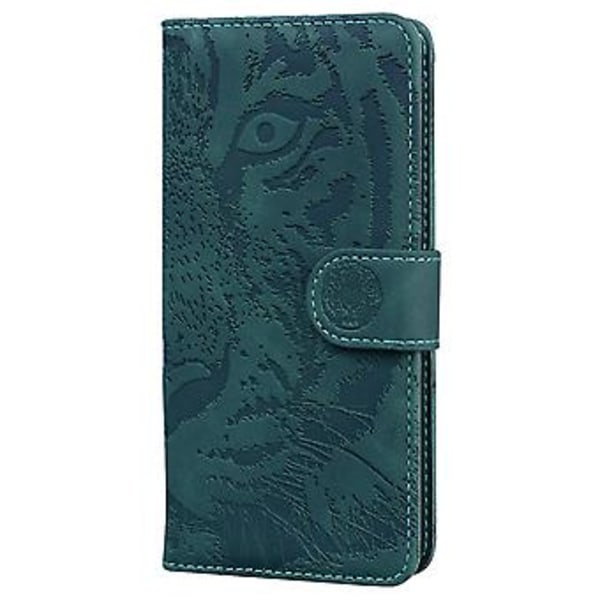 Tiger Präglat Läderfodral För iPhone 14 Green