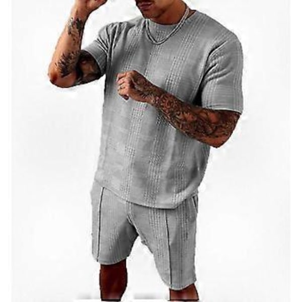Atletisk 2-delt sæt til mænd, trænings T-shirt og shorts kombination grey M