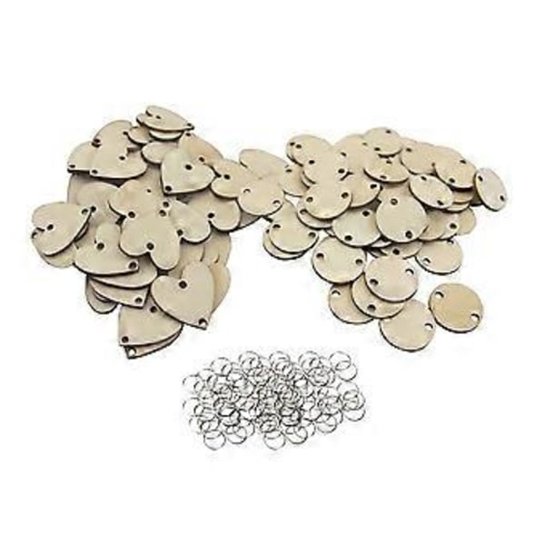 200 st Träskivor Hjärta och Runda Träbrickor Träcirklar med Metallögla Hantverk DIY Tillbehör för Jul Bröllopsdekorationer