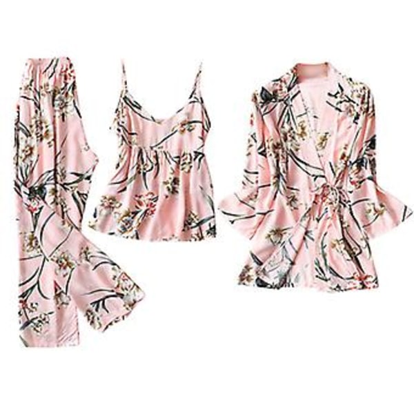 3 st/1 set Sexiga Dam Pyjamas Sovkläder Klänning Morgonrock Byxor Toppar Shorts Set Stilfulla Hemmakläder Rosa (storlek Xl)