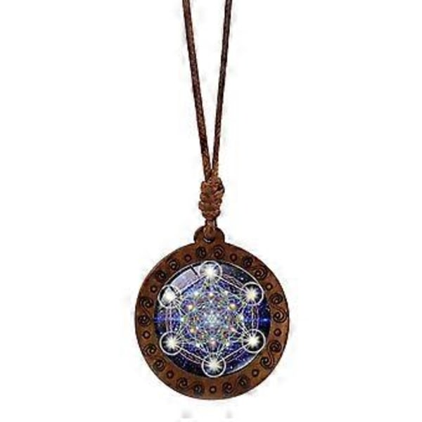 Mystinen pyhän geometrian puukaulakoru Sri Yantra ja Metatronin kuutio riipus kaulaketju säädettävä pituus solisluuketju 8