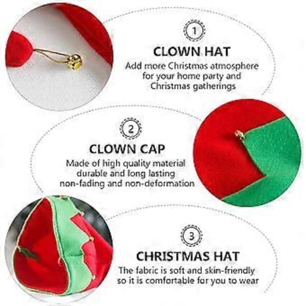 3 st Roliga Clownhattar Juldräkt Hatt Jul Utklädnad med Klockor