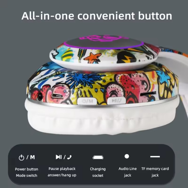 Vita, Tuya Hörlurar Barn Trådlösa Bluetooth DJ Hörlurar med