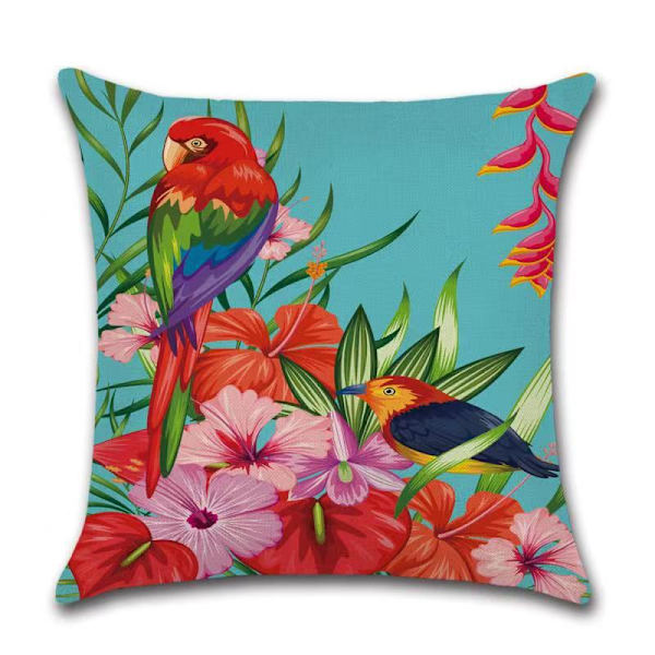 Set med 4 kuddfodral 45 x 45 cm fåglar blommor tropiska växter T