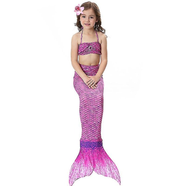 Barn Flickor Mermaid Tail Bikini Set Badkläder Baddräkt Simdräkt -allin.8-9 år.Lila