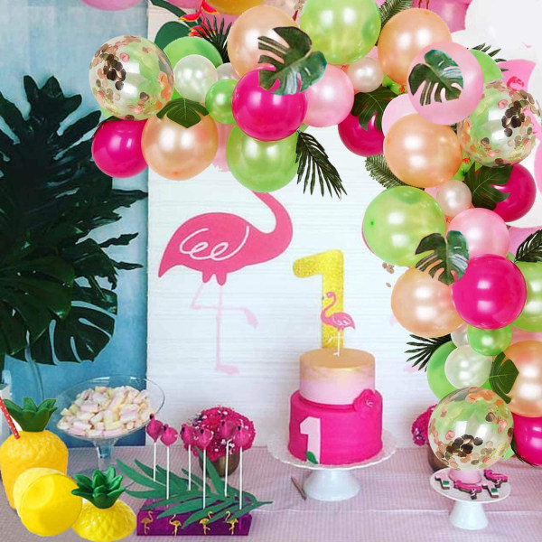 92 kpl Tropical Balloons Arch Garland Kit, Pink Green Gold Confet