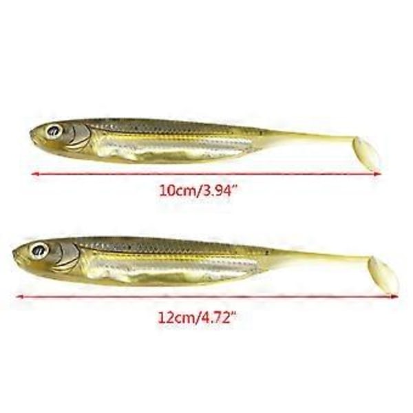 5x Pehmeä Muovinen Lapa T-pyrstö Viehesarja, Kelluva ABS Uistin Kaareva Pyrstö Kalastusvieheet, Heijastavat Kalastussyötit Kultainen 10cm Golden