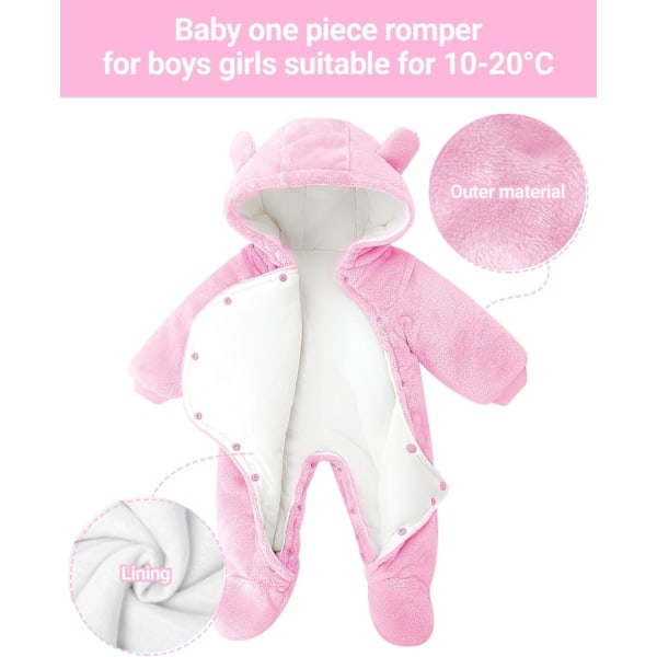 Babyhuvtröja i ull, snöjacka, tecknad jumpsuit, höst- och vinterkläder, rosa 3-6 månader