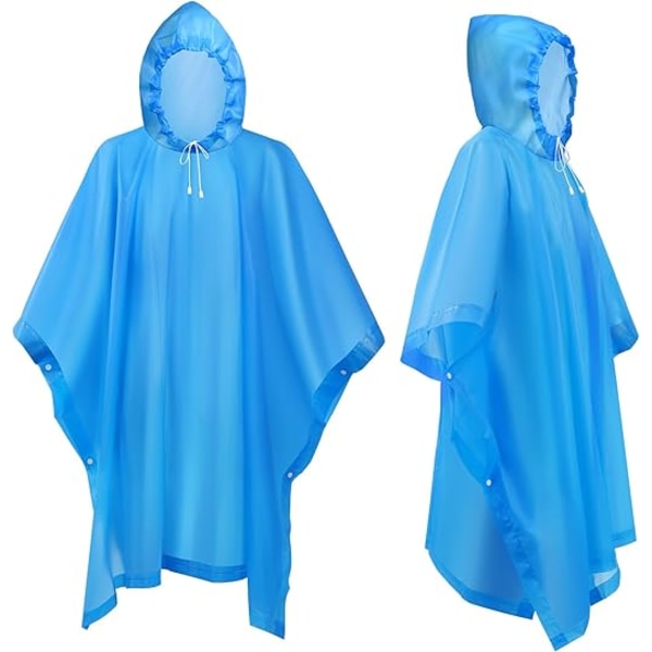2 Vattentäta Ponchos för Vuxna, Återanvändbar Poncho, EVA Regnponcho, Lätt Vattentät Regnjacka med Huva, Camping, Vandring, Blå