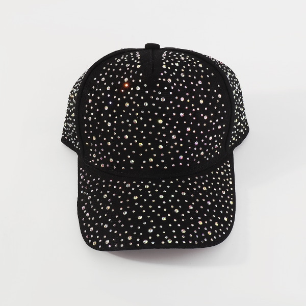 Justerbar Åndbar Rhinestone Baseball Cap Bling Sequins Sort