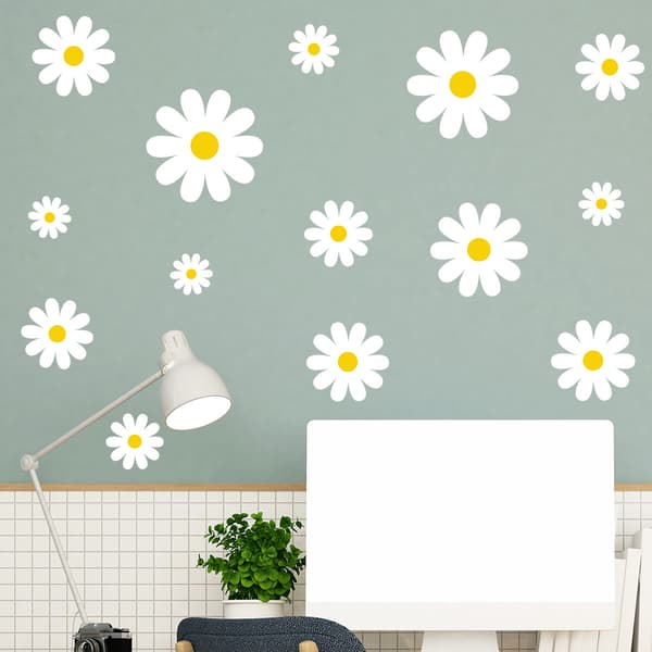 Barnrumsdekal - Vitt Daisy-mönster - Väggdekor - Bohème Vit