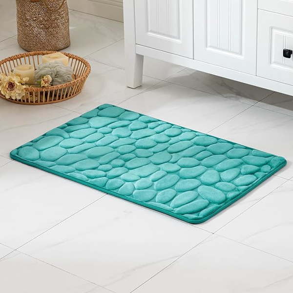 40x60cm, Vert d'eau, Tapis de salle de bain avec tapis d'absorption