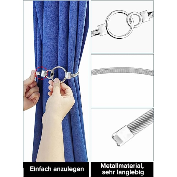 4 st gardinuppsättningar, silverfärgad justerbar legering Elastici