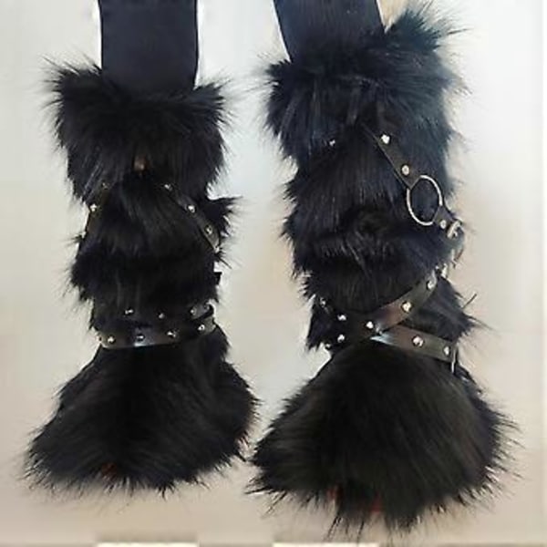 Fuskpäls Benvärmare för Kvinnor Gotisk Punk Nitar Bensele Luddiga Plysch Snöstövelskydd Strumpor för Fester och Vardag  Teddy vit nit mo Teddy white rivet mo