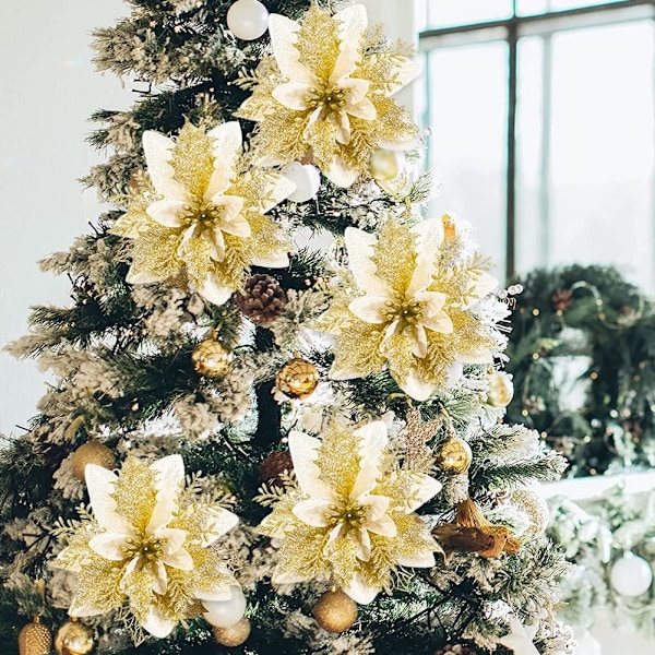 15 Konstgjorda Julgransprydnader i Form av Blommor, Dekorativa Julblommor