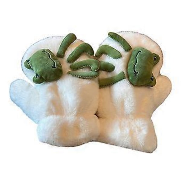 Stilfulla tecknade termiska handskar, tjocka handskar, stilfullt capybara-tema, termiska handskar, varma vinterhandskar med fulla fingrar white frog
