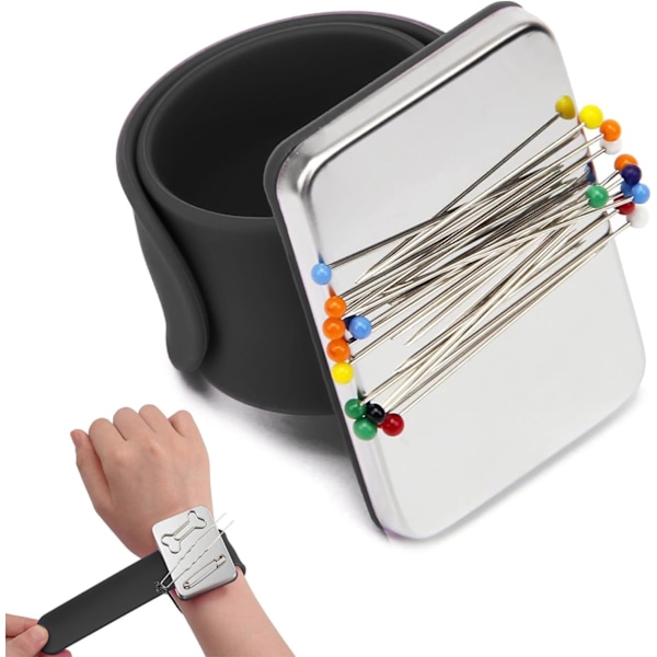 Magnetisk håndleds-syning, silikone magnetisk nåleholder, magnetisk håndleds-syning nålepude, firkantet nålepude (sort)