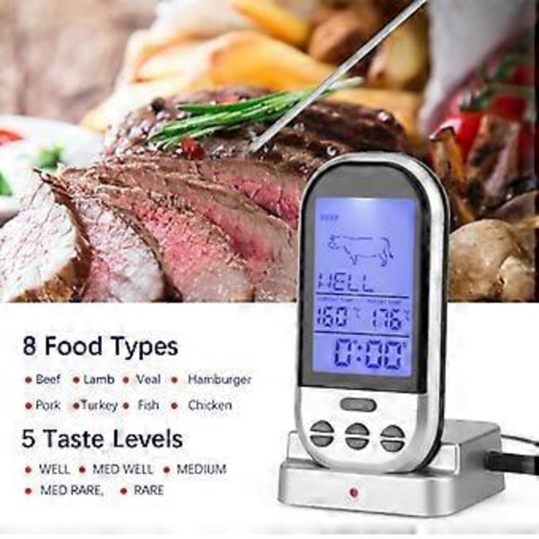 Nirvana Kødtermometer Trådløst Stege-/Grilltermometer, Ekstern Xxl-skærm, 8 Typer Kød (Kødtermometer Trådløst)